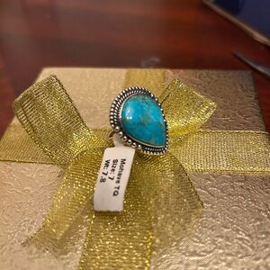 Mohave Turquoise Teardrop Gemstone Ring, Sterling Silver
